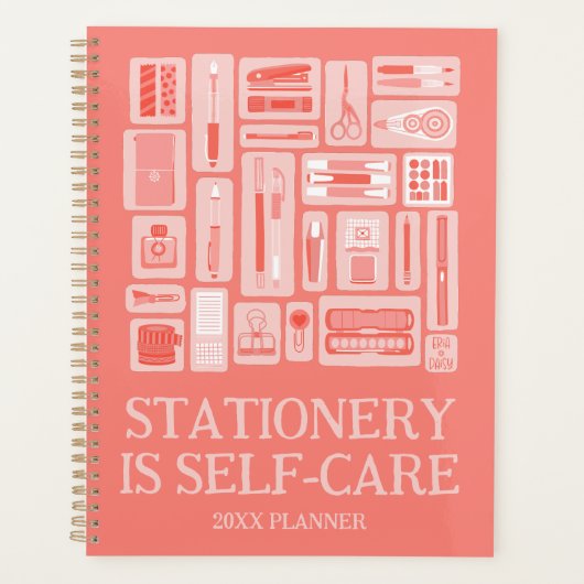 Grappige zelfzorg offerte Coral Red Art Supplies Planner (Voorkant)
