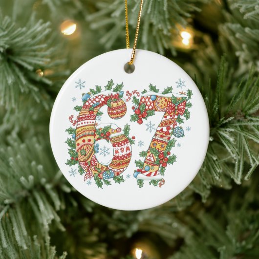 Grappige Zes Zeven 67 Brainrot Meme 6 7 Kerstmis Keramisch Ornament (Boom)