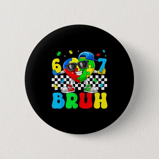 Grappige zes zeven 67 bruh 6 7 puzzel autisme ronde button 5,7 cm (Voorkant)
