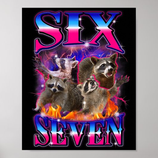 Grappige Zes Zeven 67 Meme 67 Wasbeer Meme Bootleg Poster (Voorkant)