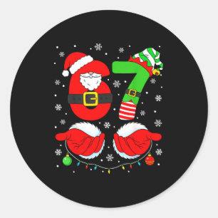 Grappige Zes Zeven 67 Meme 6 7 Elf Kerstman Kerst Ronde Sticker