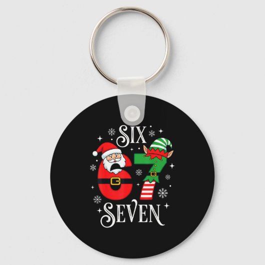 Grappige Zes Zeven 67 Meme 6 7 Elf Kerstman Kerst Sleutelhanger (Voorkant)