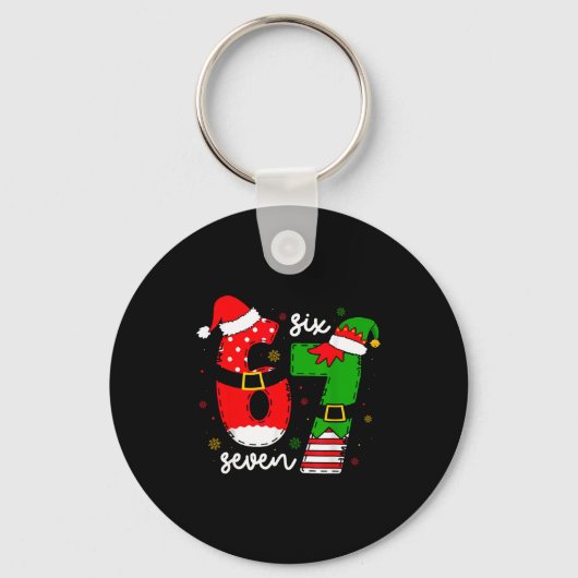 Grappige Zes Zeven 67 Meme 6 7 Elf Kerstman Kerst Sleutelhanger (Voorkant)