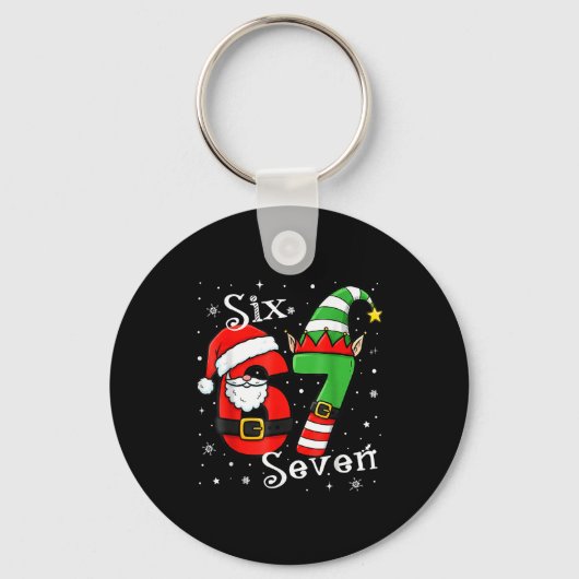 Grappige Zes Zeven 67 Meme 6 7 Elf Santa Kerstmis  Sleutelhanger (Voorkant)