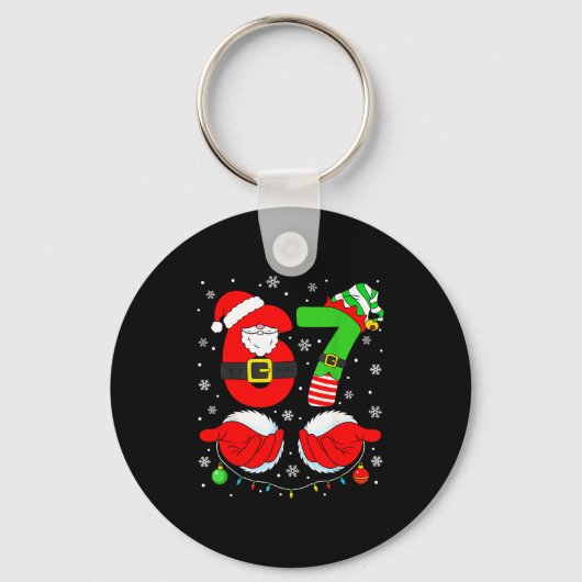 Grappige Zes Zeven 67 Meme 6 7 Elf Santa Kerstmis Sleutelhanger (Voorkant)