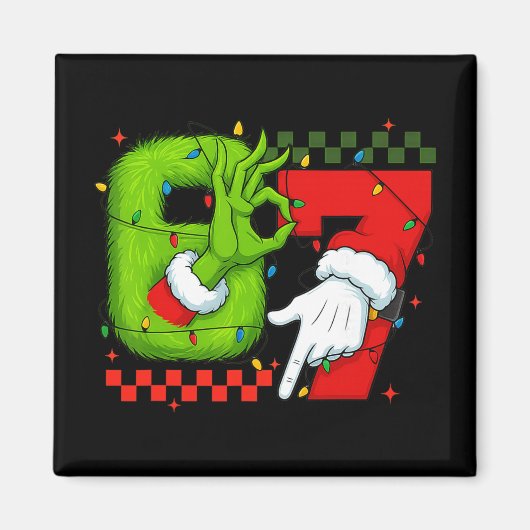 Grappige Zes Zeven 67 Meme 6 7 Kerst Elf Hand Jong Magneet (Voorkant)