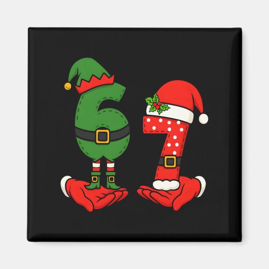 Grappige Zes Zeven 67 Meme 6 7 Kerst Elf Hand Jong Magneet (Voorkant)