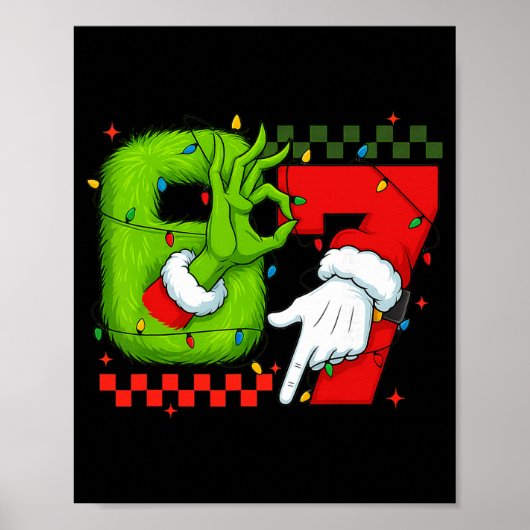 Grappige Zes Zeven 67 Meme 6 7 Kerst Elf Hand Jong Poster (Voorkant)