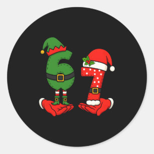 Grappige Zes Zeven 67 Meme 6 7 Kerst Elf Hand Jong Ronde Sticker