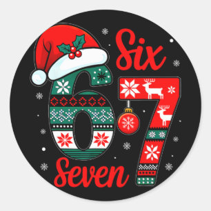 Grappige Zes Zeven 67 Meme 6 7 Kerst Kleding Manne Ronde Sticker