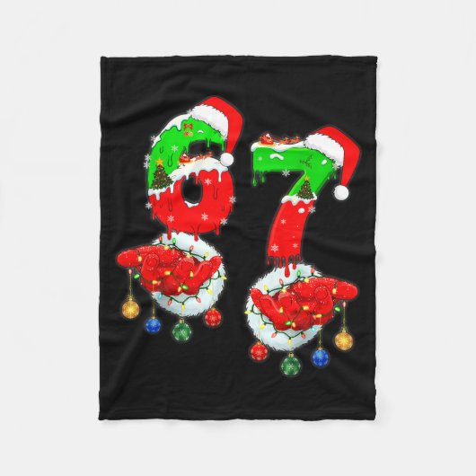 Grappige Zes Zeven 67 Meme 6 7 Kerstman Hand B Fleece Deken (Voorkant)