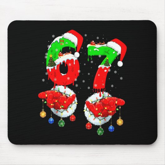Grappige Zes Zeven 67 Meme 6 7 Kerstman Hand B Muismat (Voorkant)