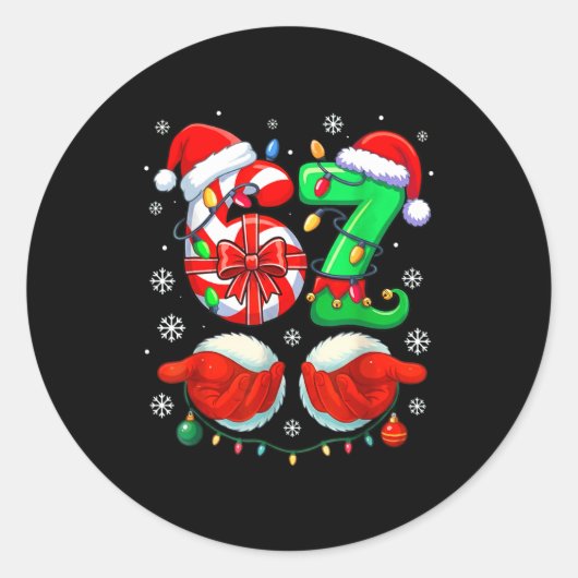 Grappige Zes Zeven 67 Meme 6 7 Kerstman Hand B Ronde Sticker (Voorkant)