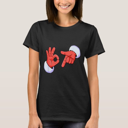 Grappige Zes Zeven 67 Meme 6 7 Kerstman Hand B T-shirt (Voorkant)