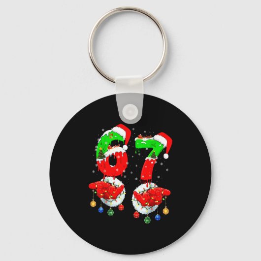 Grappige Zes Zeven 67 Meme 6 7 Kerstman Santa Hand Sleutelhanger (Voorkant)