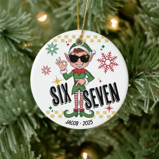 Grappige Zes Zeven 67 Meme Kerst Elf Feestdag Cust Keramisch Ornament (Boom)
