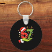Grappige Zes Zeven 67 Meme Kerstman Kerst Brainrot Sleutelhanger (Voorkant)