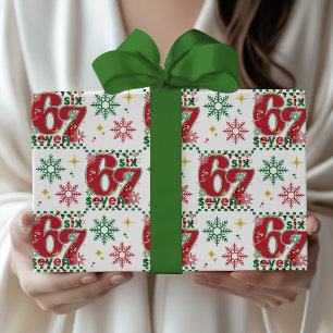 Grappige Zes Zeven 67 Meme Retro Kerstmis Humor Cadeaupapier