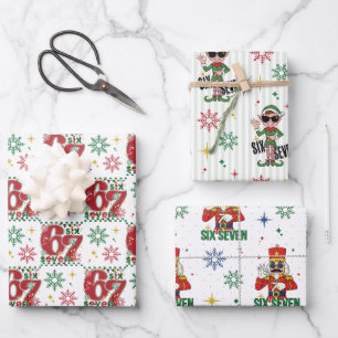 Grappige Zes Zeven 67 Meme Retro Kerstmis Humor Inpakpapier Vel