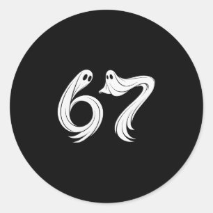 Grappige Zes Zeven 6 7 Meme 67 Ontwerp Spook Hallo Ronde Sticker