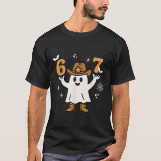 Grappige Zes Zeven 6 7 Meme Cowboy Geest Halloween T-shirt