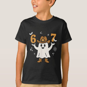 Grappige Zes Zeven 6 7 Meme Cowboy Geest Halloween T-shirt