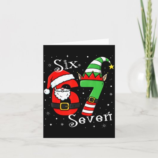 Grappige Zes Zeven 6 7 Meme Kerstman Elf Nummer Kaart (Voorkant)