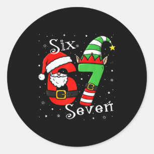 Grappige Zes Zeven 6 7 Meme Kerstman Elf Nummer Ronde Sticker