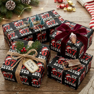Grappige Zes Zeven Kerstman Hoed Kerstmis Spreuk Cadeaupapier