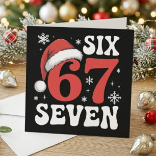 Grappige zes zeven kerstmuts kerst citaat feestdagenkaart