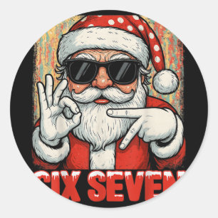 Grappige Zes Zeven Meme Kerst Koele Kerstman Zegge Ronde Sticker