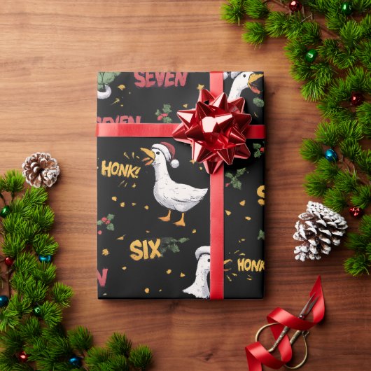 Grappige Zes Zeven Toeter Gans Kerstmis zwart Meme Cadeaupapier (Feestdagen Geschenken)