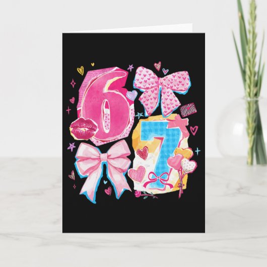 Grappige Zes Zeven Valentijn Coquette Strik Preppy Kaart (Voorkant)