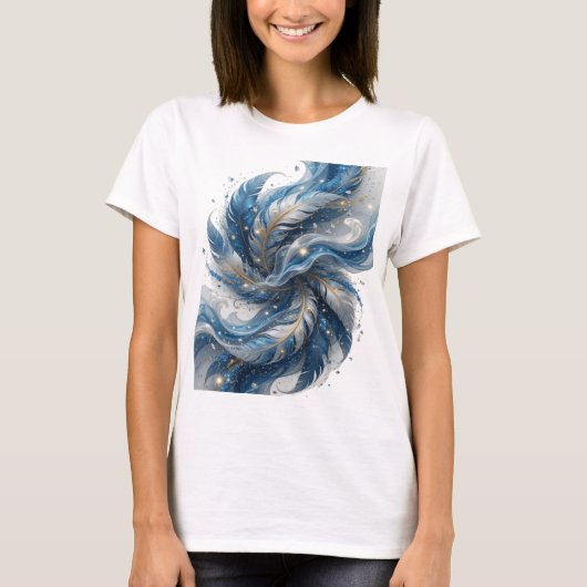 Grappige Zilveren BLUE FEATHERS Slogan Design T-shirt (Voorkant)