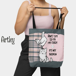 Grappige zin Kat en Kip Roze Plaid Tote Bag