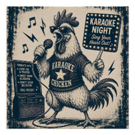 Grappige zingende haan vintage muziek illustratie perfect poster