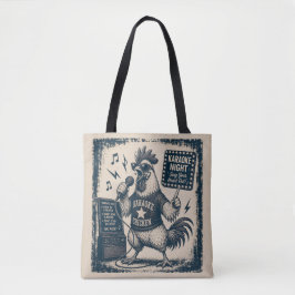 Grappige zingende haan vintage muziek illustratie tote bag