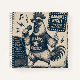 Grappige zingende haan vintage muziekillustratie notitieboek