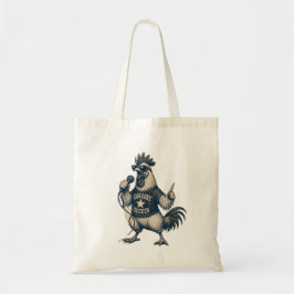 Grappige zingende haan vintage muziekillustratie tote bag