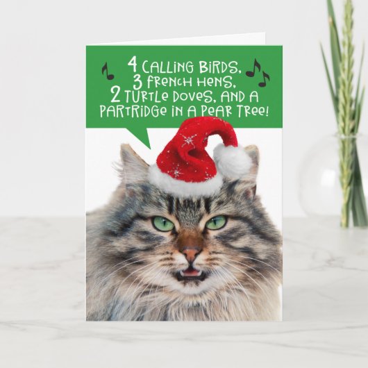 Grappige zingende kat - De 12 dagen van Kerstmis Feestdagen Kaart (Voorkant)