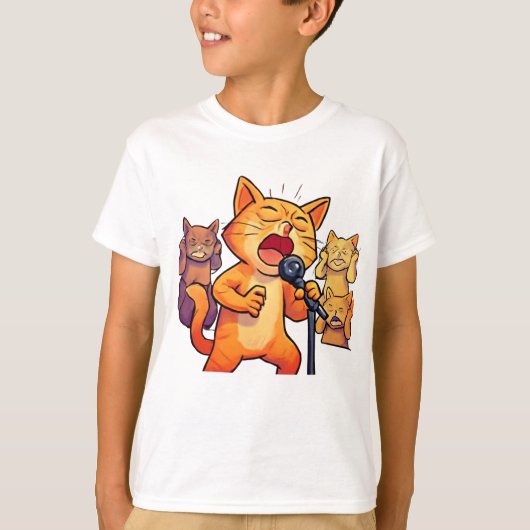 Grappige Zingende Kat met Microfoonkunst T-shirt (Voorkant)
