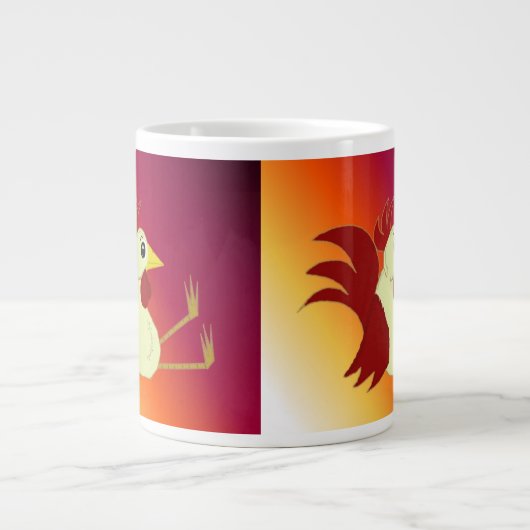 Grappige zittende haan grote koffiekop (Voorkant)