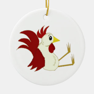 Grappige zittende haan keramisch ornament