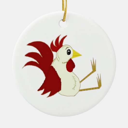 Grappige zittende haan keramisch ornament (Voorkant)