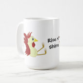 Grappige zittende haan koffiemok (Voorkant links)