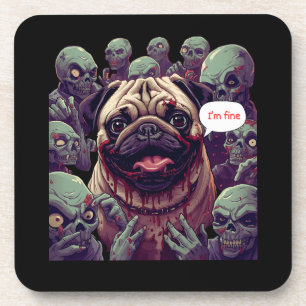 Grappige Zombie Beet Pug “Ik Gaat Goed” Halloween Bier Onderzetter
