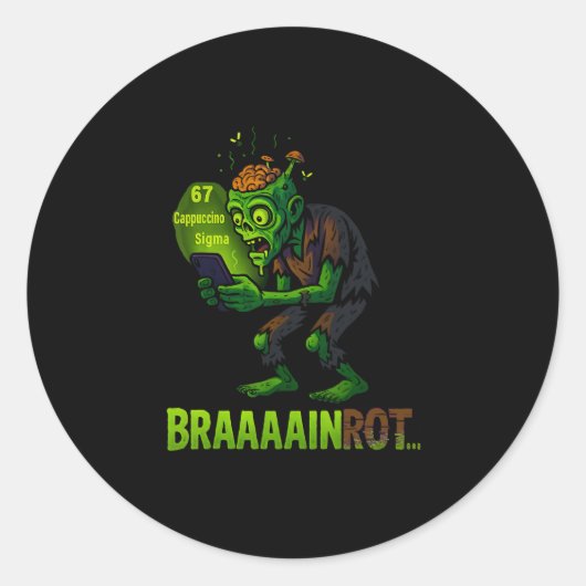 Grappige Zombie Brainrot Meme 6 7 Halloween Jongen Ronde Sticker (Voorkant)
