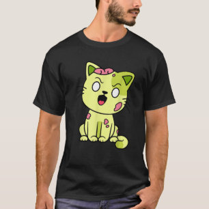 Grappige Zombie Cat Halloween Meow Schattige Monst T-shirt