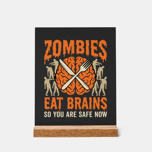 Grappige Zombie Eet Hersenen Halloween Vector Ontw Acryl Bord (Voorkant)