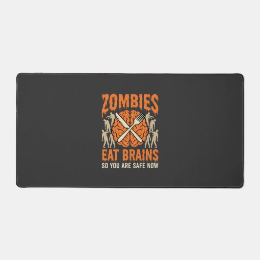 Grappige Zombie Eet Hersenen Halloween Vector Ontw Bureaumat (Voorkant)